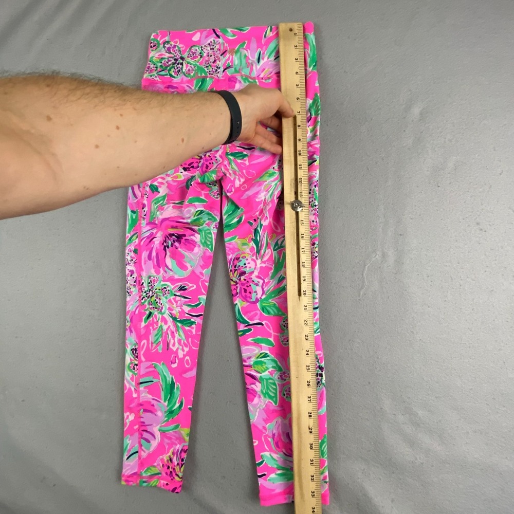 Lilly Pulitzer Luxletic S Low Rise Crop Leggings Hot Pink Floral Print Active - Picture 8 of 11